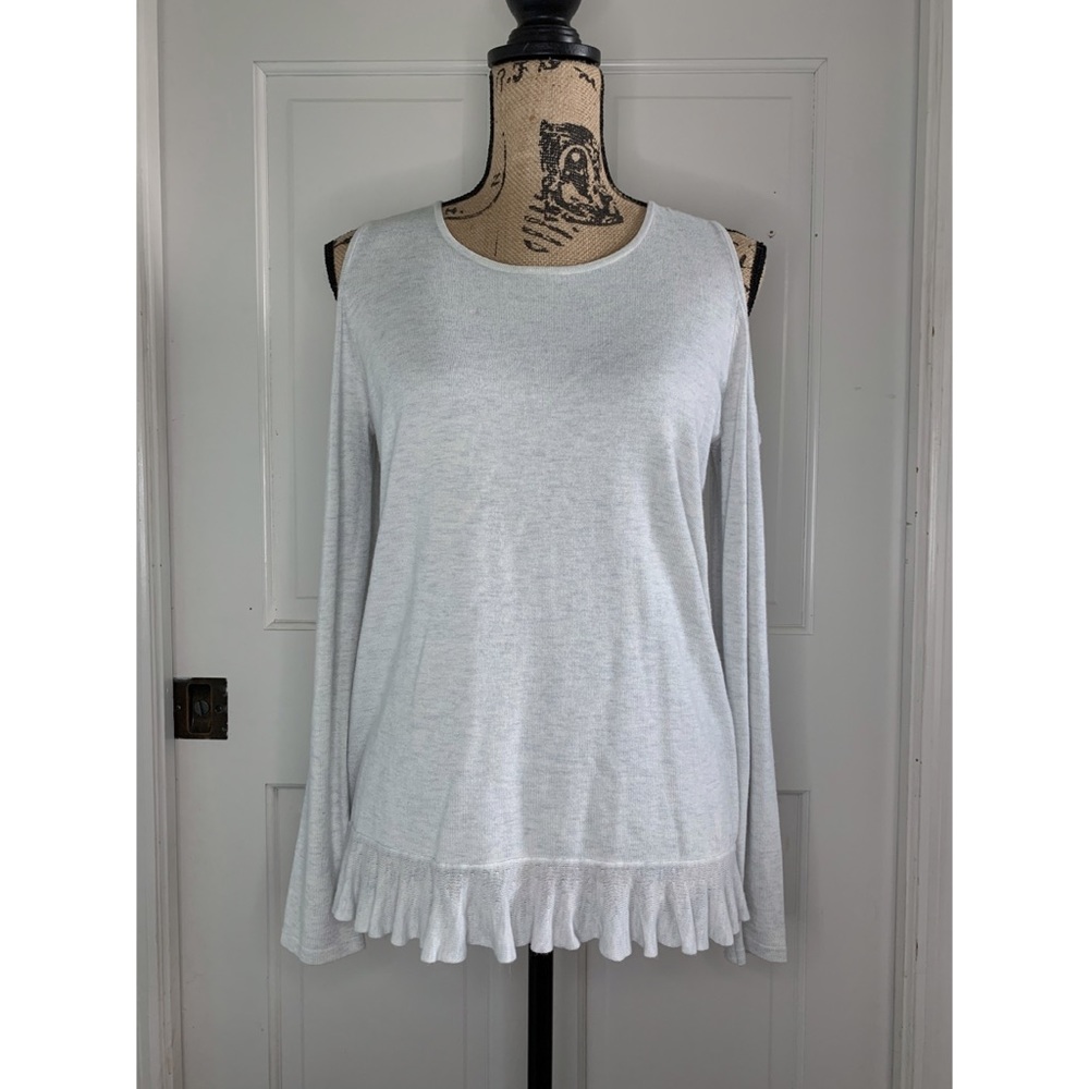 Lauren Conrad Cold Shoulder Split Back Long Sleeve Sweater Ruffle Gray Size S